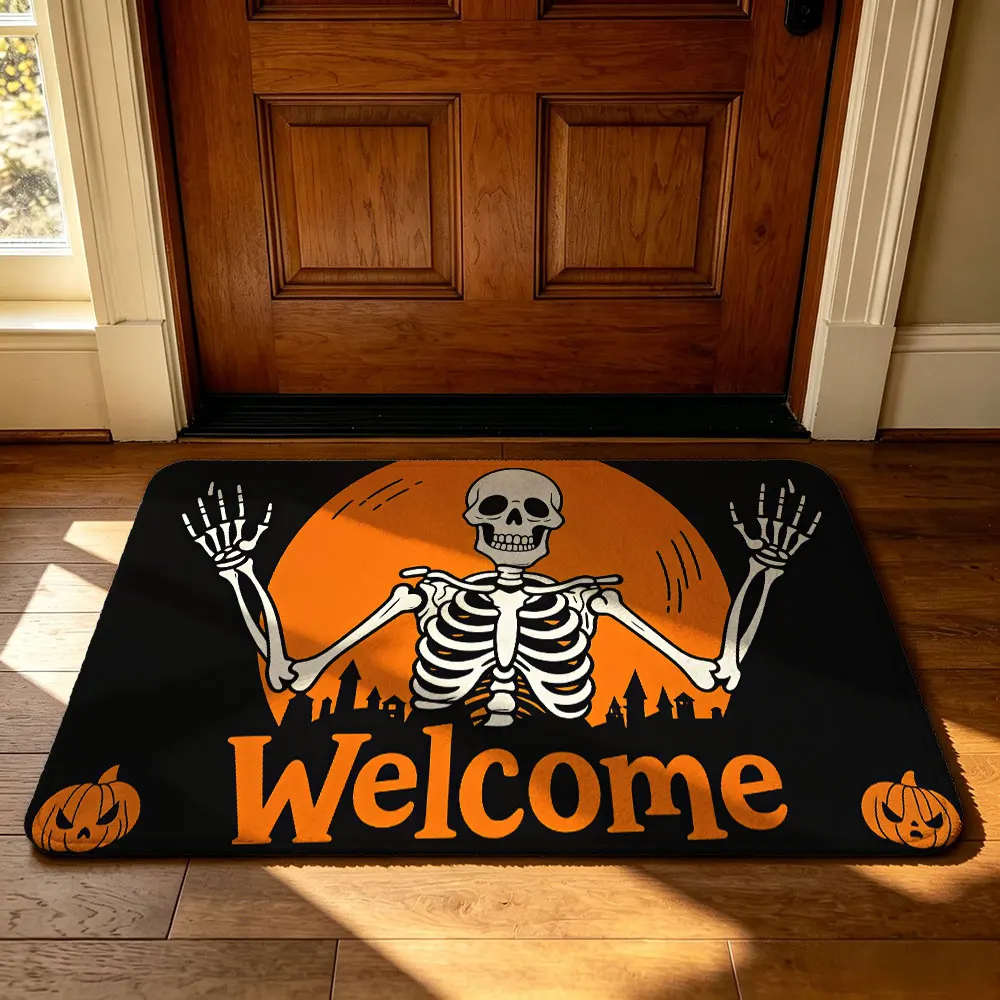 1pc skeleton pumpkin Welcome entrance door mat flannel silicone plastic anti-slip featureshome decoration entrance door