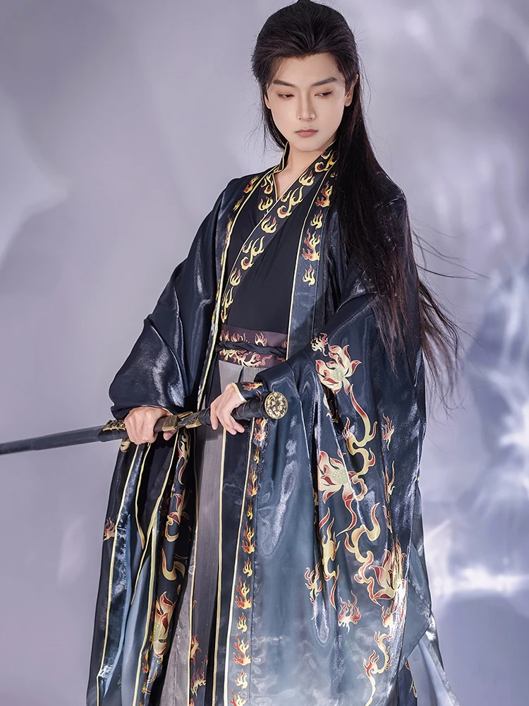 Hanfu-estilo chinês masculino hanfu jin, camisa de manga comprida com pescoço cruzado e comprimento da cintura, hanfu especial