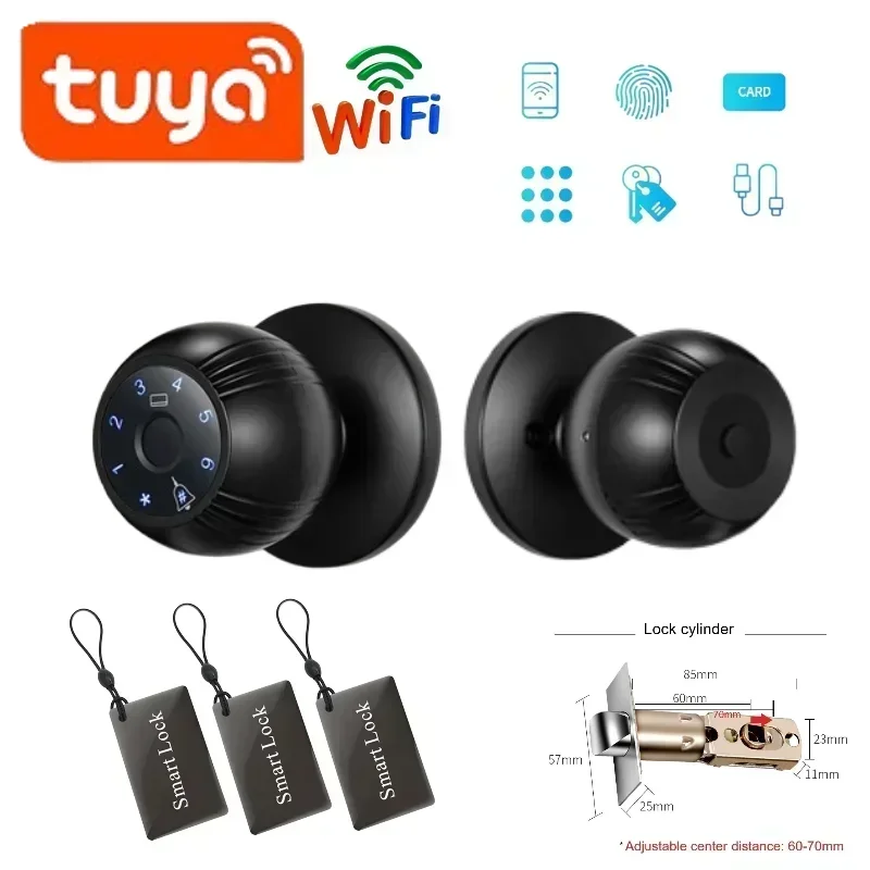 Tuya WIFI APP Remote Unlock Smart Door Lock Ball Door Lock Fingerprint Password IC Card /NFC Key Unlock Electronic Door Lock