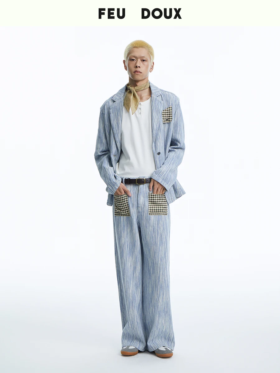 

Feu Doux Nightfall полосатый широкий джинсовый комплект для женщин осенние длинные брюки с талией светлый цвет прямого кроя