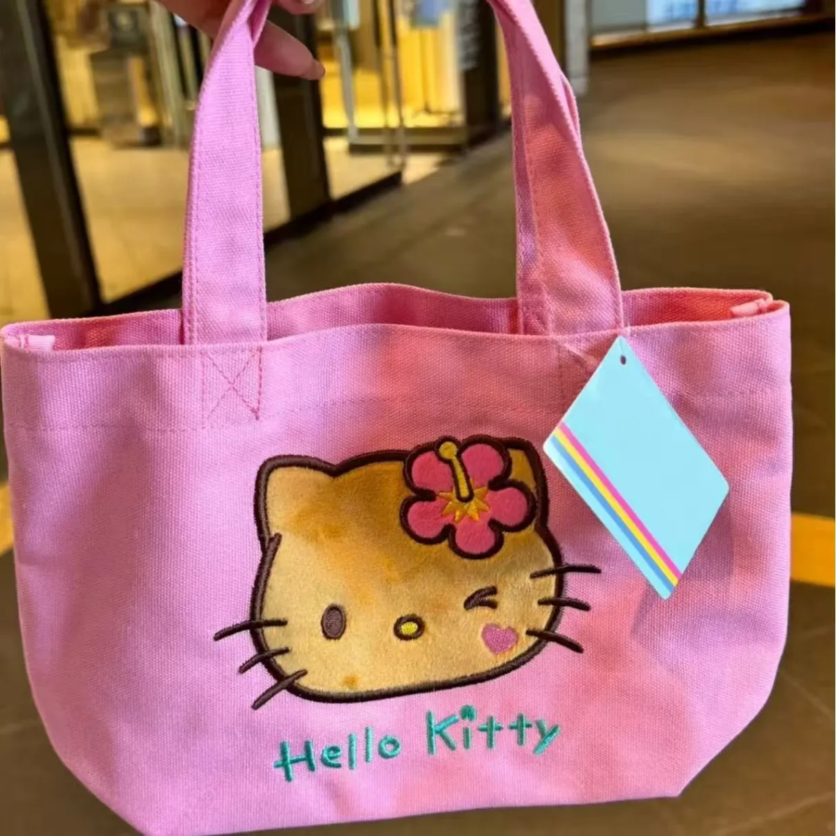 

Сумка-тоут Kitty Canvas Bag с вышивкой, портативная сумка для хранения, контрастная сумка для улицы, маленькая сумочка