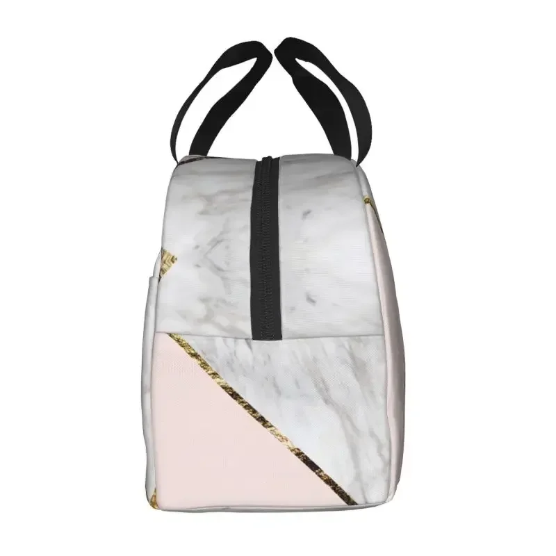 Marble Blush Geo Insulated Lunch Bag for Women Leakproof Thermal Cooler Bento Box Kids School Children