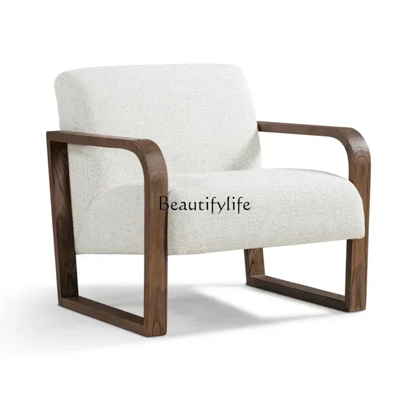 

D25Nordic Simple Solid Wood Armchair Designer Hotel Armrest Sofa Lazy Backrest Recliner