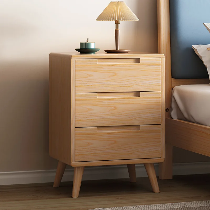 

All solid wood three-draw bedside table, oak log storage cabinet, bedroom locker, chest cabinet, complete