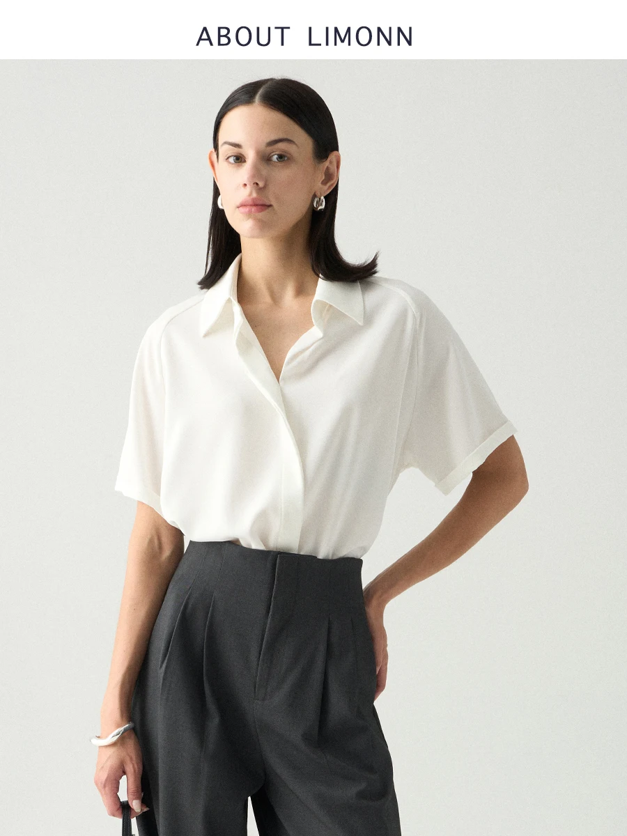 

LIMONN Summer New High nce Commuting White ort Sve Loose Drapey Office Top Women's Faion Polyester Fiber