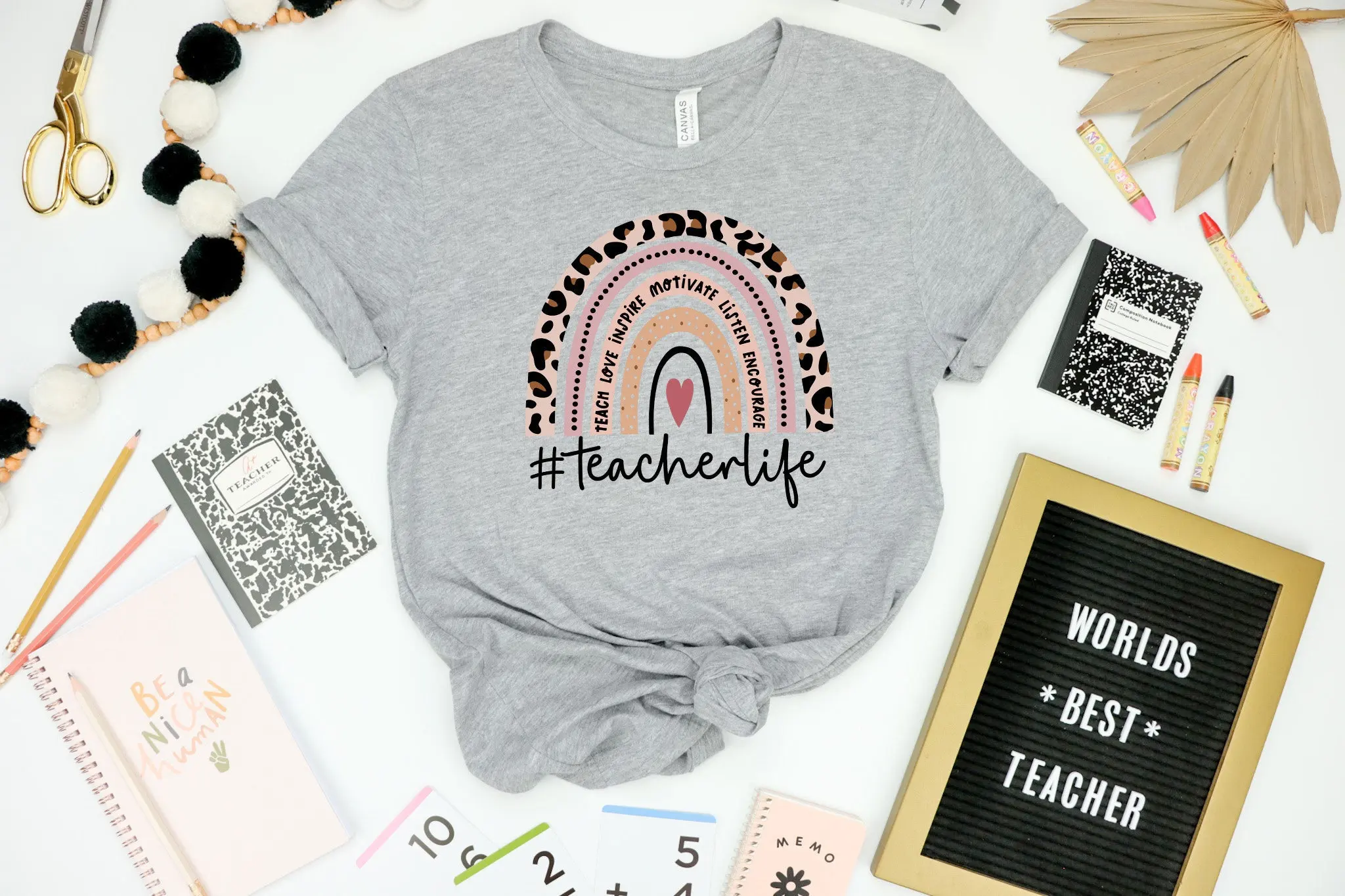 Teach Love Inspire Motivate Listen Encourage T Shirt Teacher Rainbow HearT Life Day