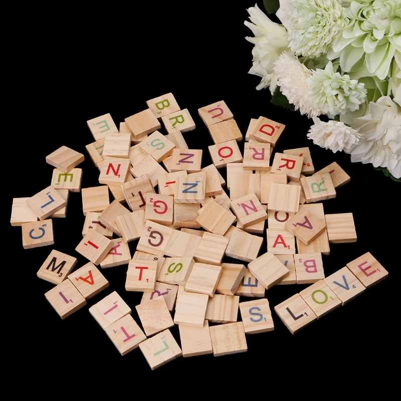 100X Wooden Tiles Colorful Letters Numbers For Crafts Toy