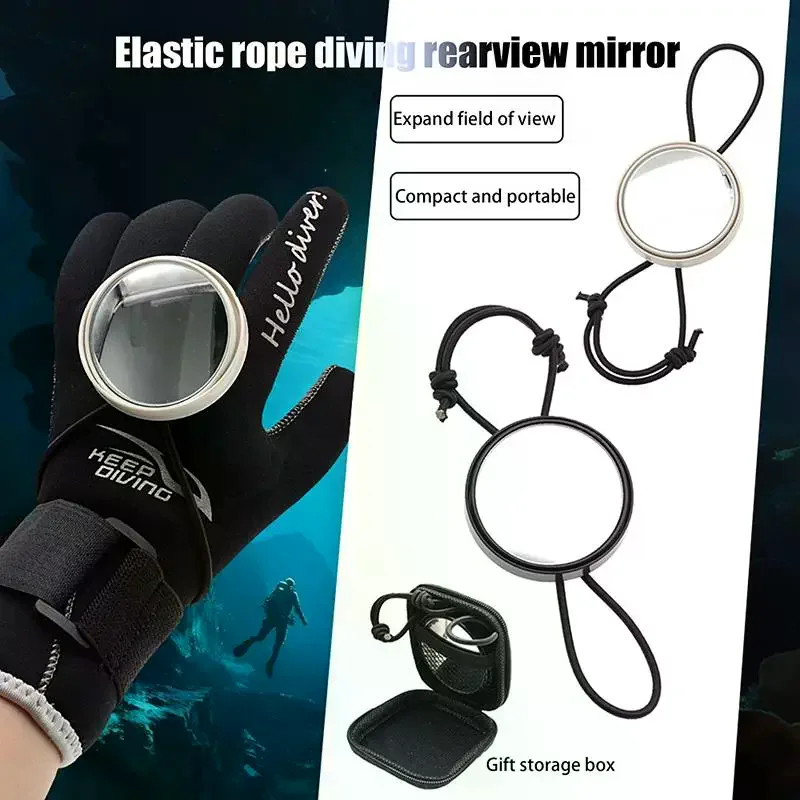 1Pc Adjustable Rearview Mirror With Lanyard Rope Side Mount Accessory For Cave And Boat Diving BCD Equipment Bungee Rope Mirror