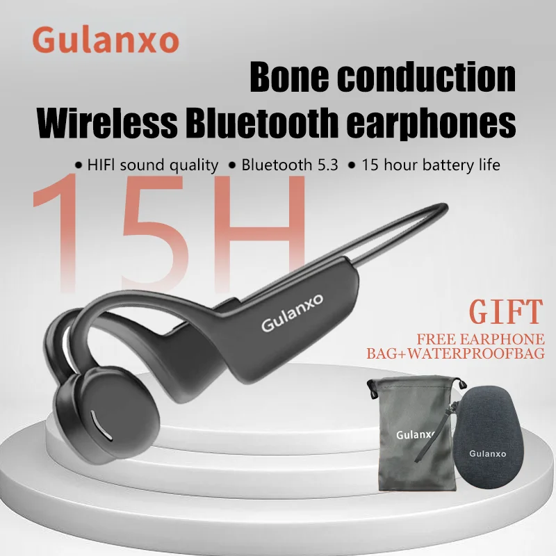 Gulanxo Bone conduction earphones waterproof and sweat proof wireless open sports Bluetooth earphones with 15 hour battery life