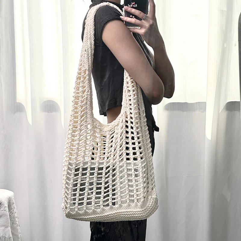 

New Ins Handbag Knitted Loose Wool Bag Single-shoulder Simple and Lightweight Woven Beach Bag For Women Travel