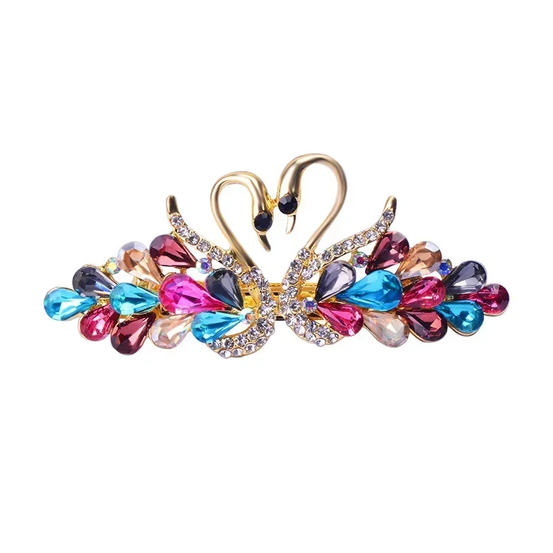Swan Hair Clips Colorful Rhinestones Headwear Beautiful Woman Hair Accessories Mixed Colors Novelty Swan Barrettes Styling Tools