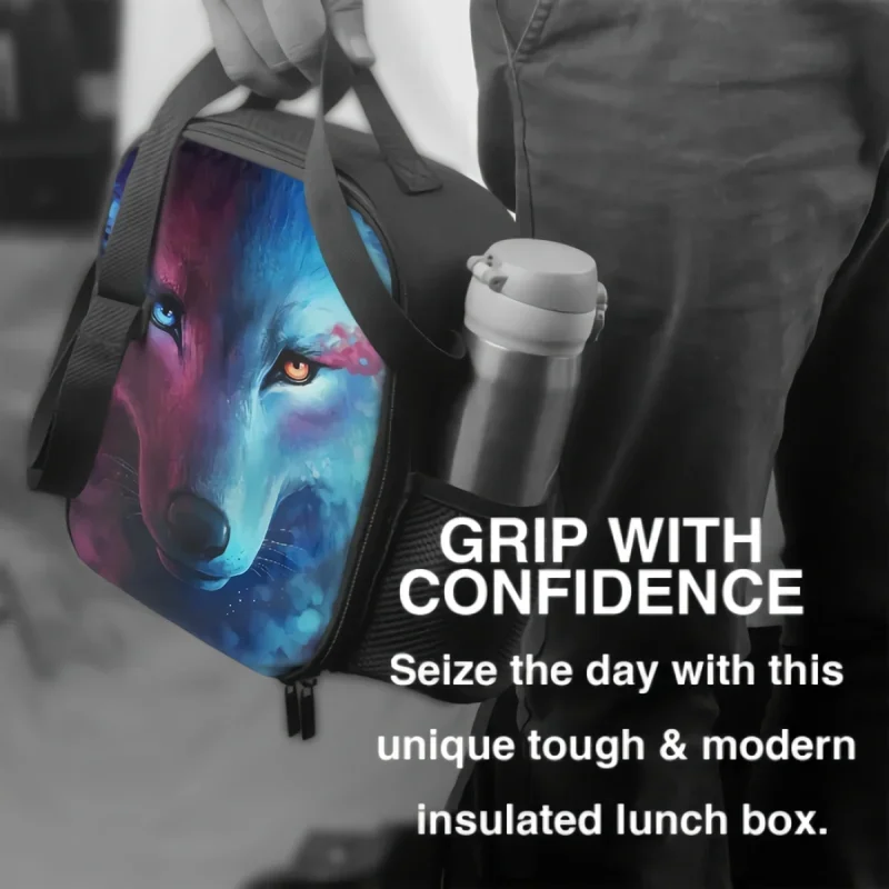 Lobo com Galaxy Sky Isolado Lunch Bag, Cute Tote Lunch Box, Escola, Trabalho, Escritório, Piquenique, Magic Animal Head Face Containers