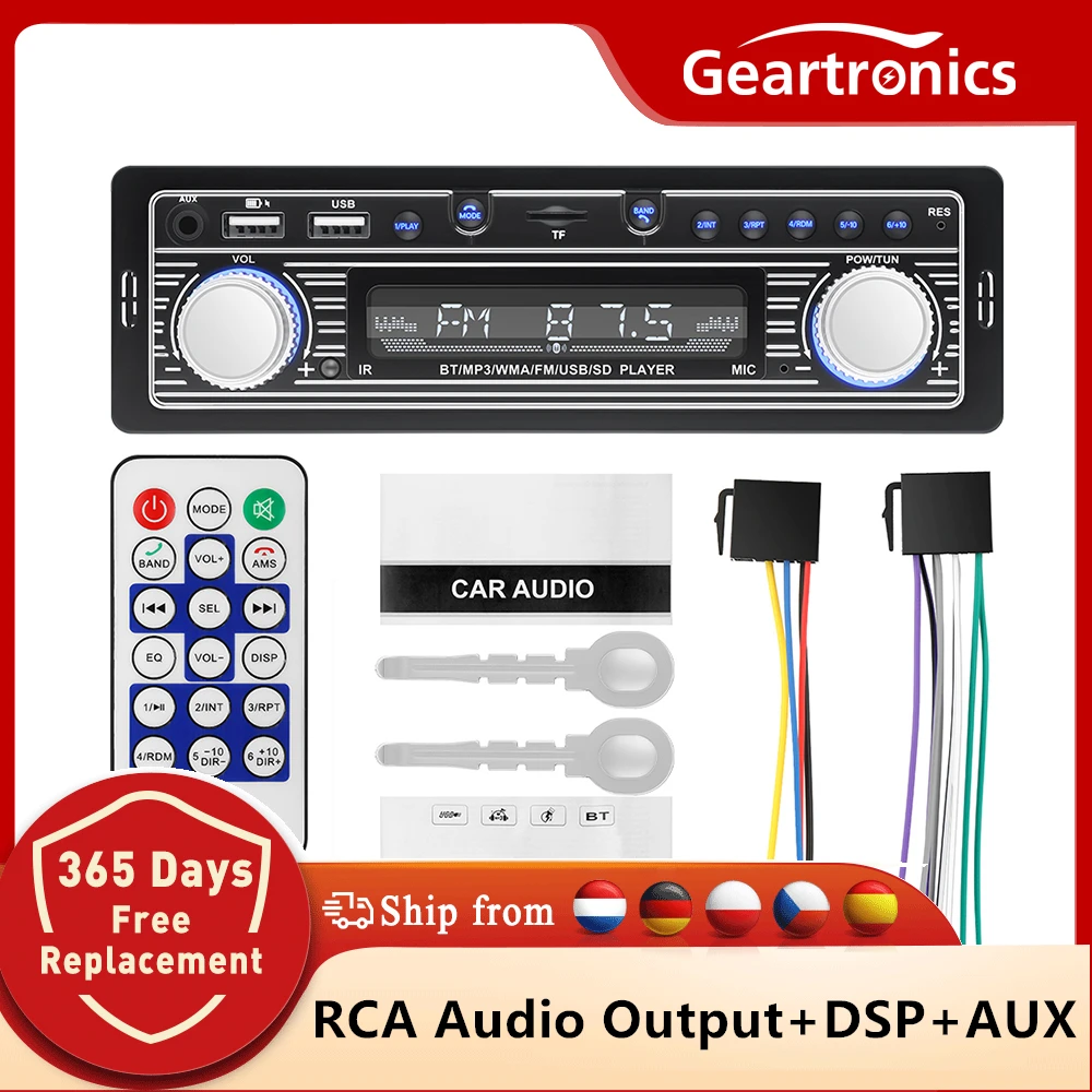 1din Car Radio Bluetooth Car Stereo Remote Control Built-in DSP AUX USB TF MP3 Player FM Radio Receiver