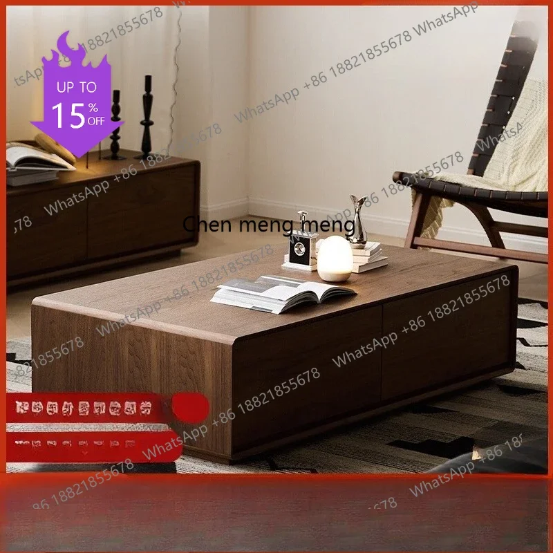 

smt01 Coffee table combination living room rounded corner floor tea table black walnut retro storage floor cabinet