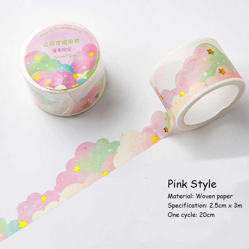 3 m/rol schattige wolk sprankelende tapes papier decoratieve journaling zelfklevende afplakband scrapbooking ambachtelijke dagboek briefpapier cadeau
