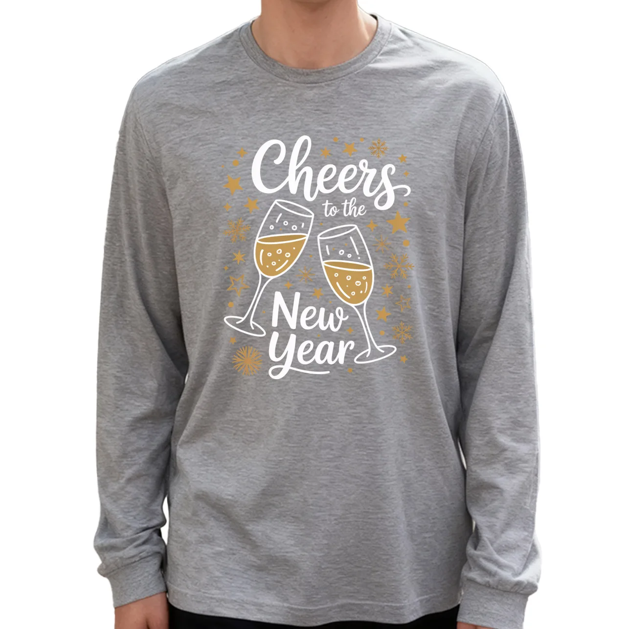 골든 샴페인 남성용 긴팔 티셔츠 100% 면 180g 크루넥 캐주얼 데일리 스타일 부드럽고 통기성 좋음