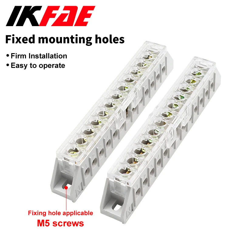 IKFAE Terminal block 6X9MM 8/12/18/6+6/9+9 holes Brass Strip Zero Wire Brass Terminal Distribution Cabinet Zero Earth Row