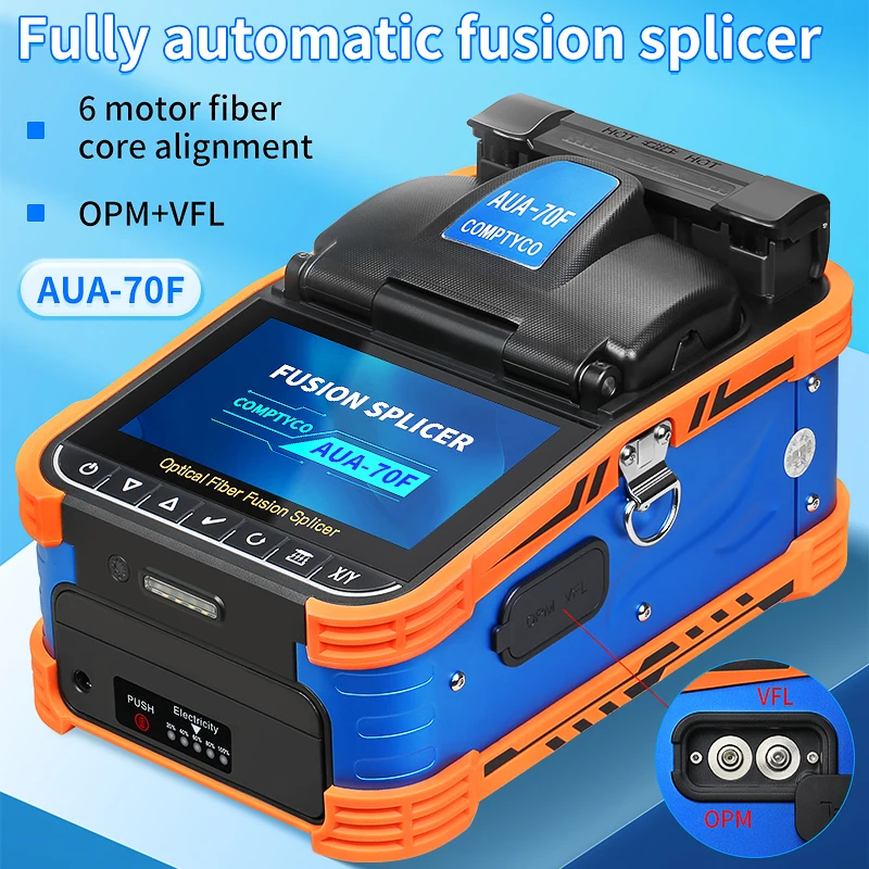 COMPTYCO AUA-70F Optical Fiber Fusion Splicer 6 Motors Multilingual Touch Screen Fiber Optic Fusion Machine Built in VFL OPM