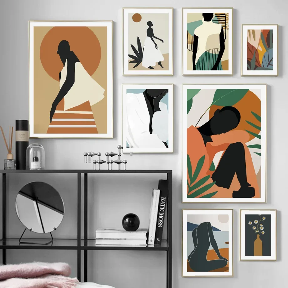 

Vintage African Woman Figure Flower Leaf Wall Art Canvas Painting Nordic Posters And Prints Wall Pictures For Living Room Decor