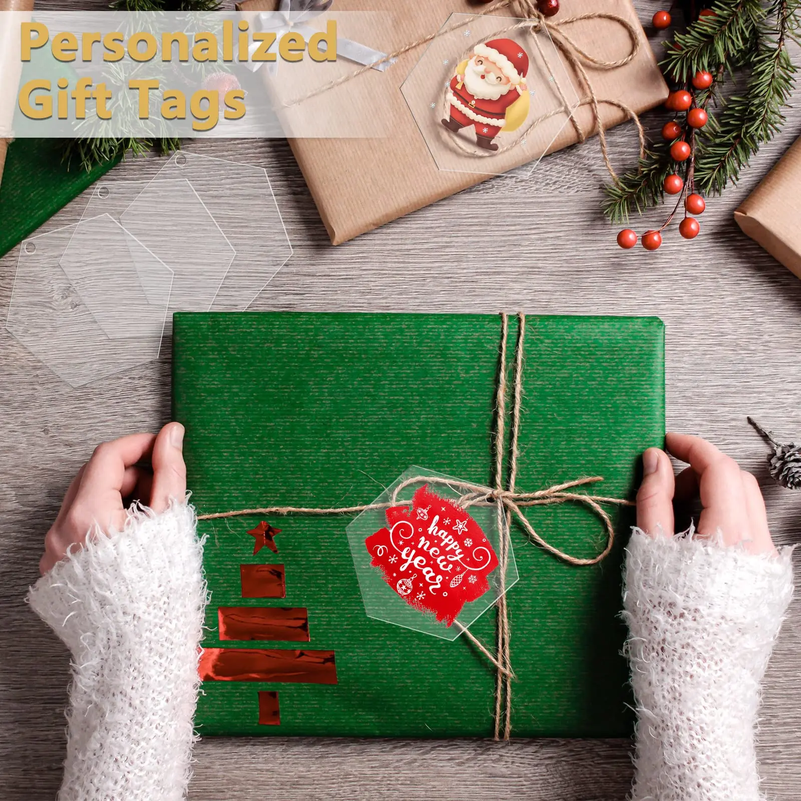 زينات فارغة من الأكريليك السداسي الشفاف ، زينات ذاتية الصنع فارغة لعيد الميلاد ، 3 "، 50" #4