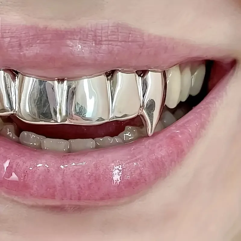 A Set Fashionable Smooth Six-Toothed Sharp Teeth Hip-Hop Tooth Jewelry, Stage, Party, Nightclub, Halloween Prop For Wearing