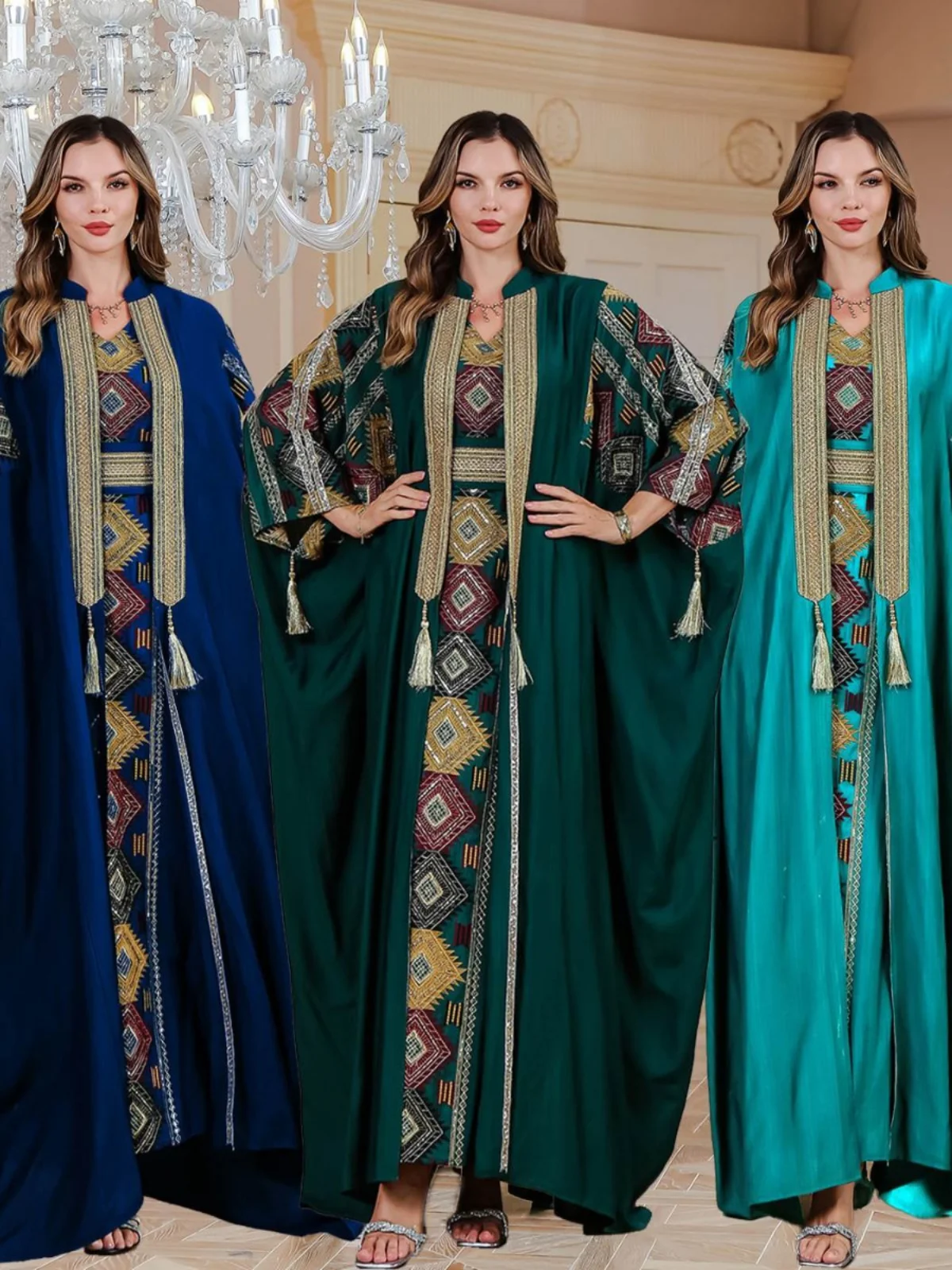 Abito lungo ricamato musulmano del Medio Oriente da sera di lusso Dr in due pezzi Dr Set per donna Costume tradizionale cinese Ele