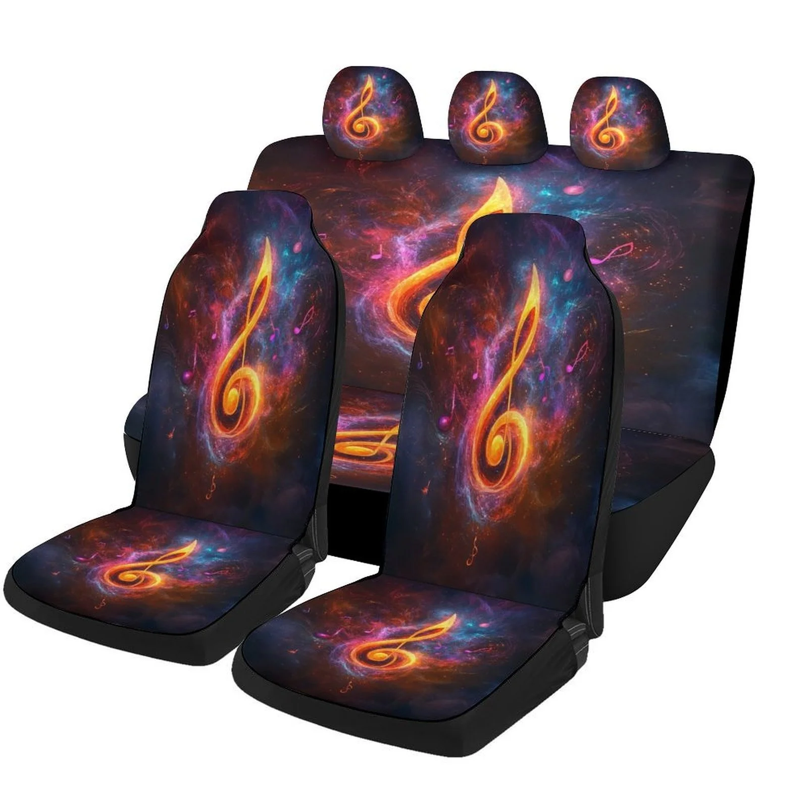 

Cosmic Music Note Themed Car Seat Covers Set For Most Cars, Fashionable Decorative Car Seat Protector Covers Full Set, Universal