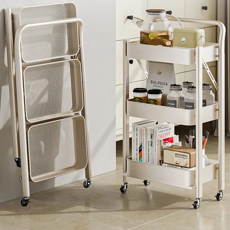 Folding Cart Trolley Rolling Bookcase Grocery Storage Utility Kitchen Trolley Food Truck Garden Cabeceros Restaurant Furiture