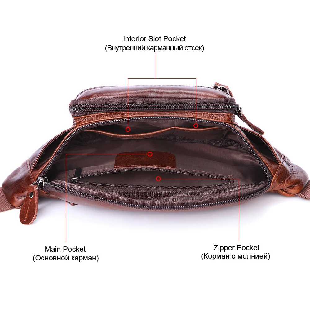 Bolsa de couro genuíno para homens, pacotes de viagem casuais, Fanny Pack masculino para telefone, bolsa de cinto de dinheiro