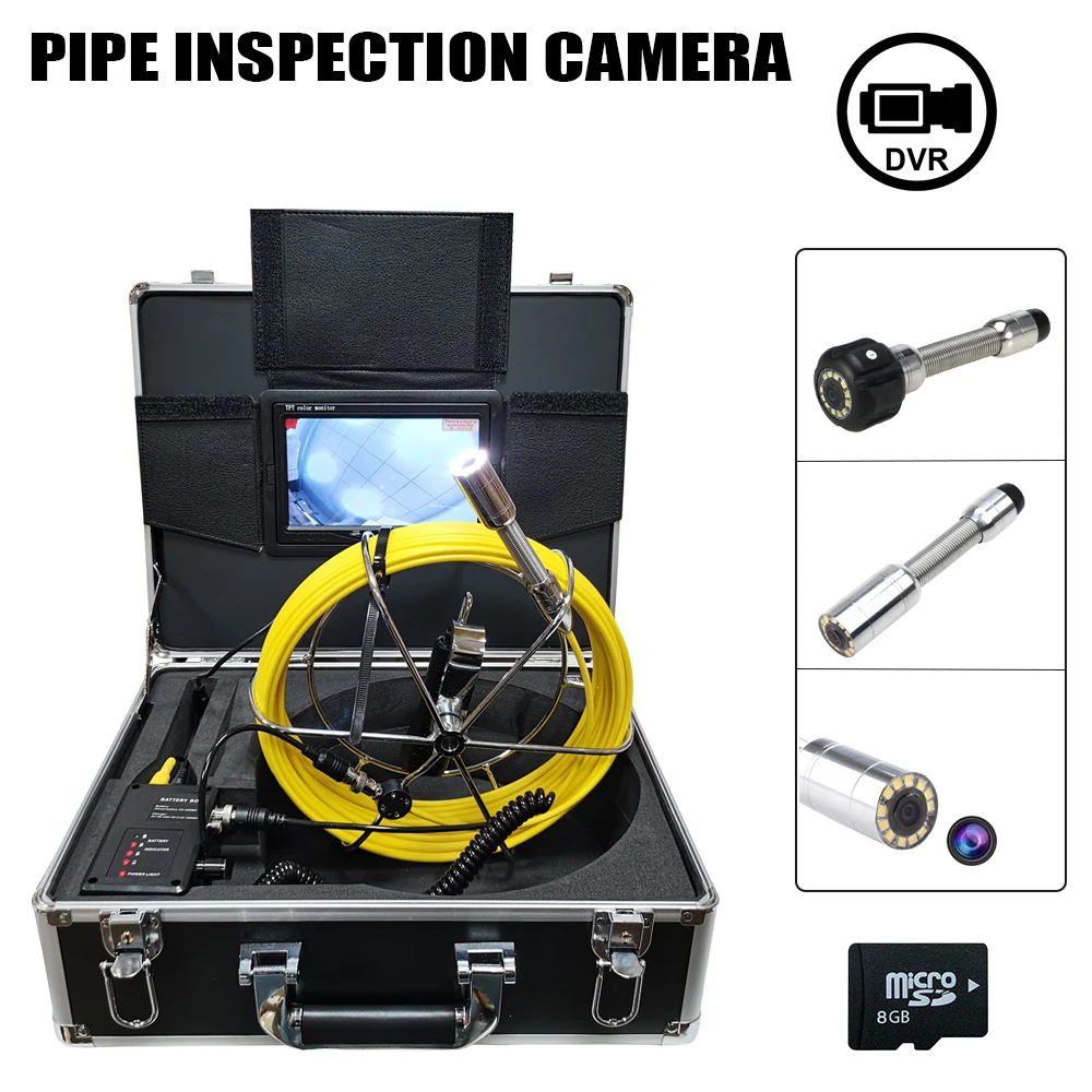 

TPWLCO 20m 23mm CCTV Pipe Inspection Video Camera 7inch Sewer Drain Endoscope System With Free 8GB SD Card 12V4500mAh Battery