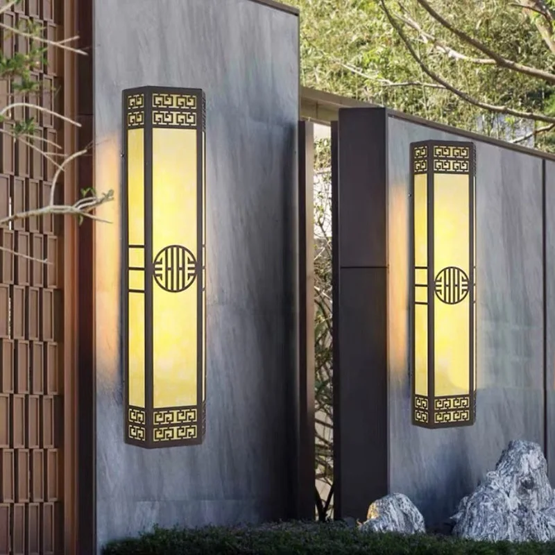 Outdoor Waterproof New Chinese Wall Lamp Imitation Jade Modern Courtyard Hotel Balcony Gate Exterior Wall Hanging Lighting