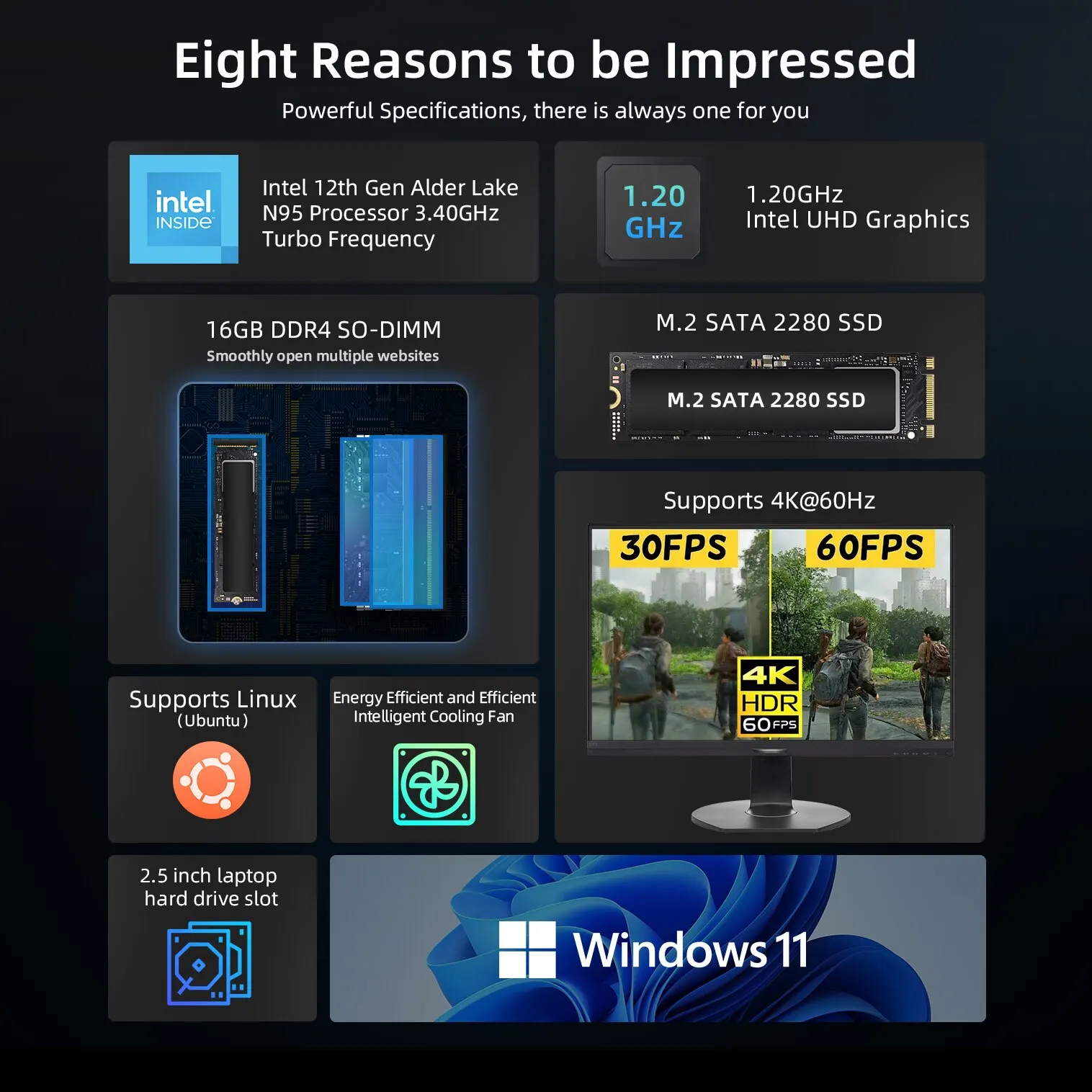 BMAX B4 PC Mini Windows 11, PC Intel N95 16GB DDR4 512GB SSD 4 core 4K 60HZ Linux Intel UHD Graphics HDMI M.2 SATA 2280 USB