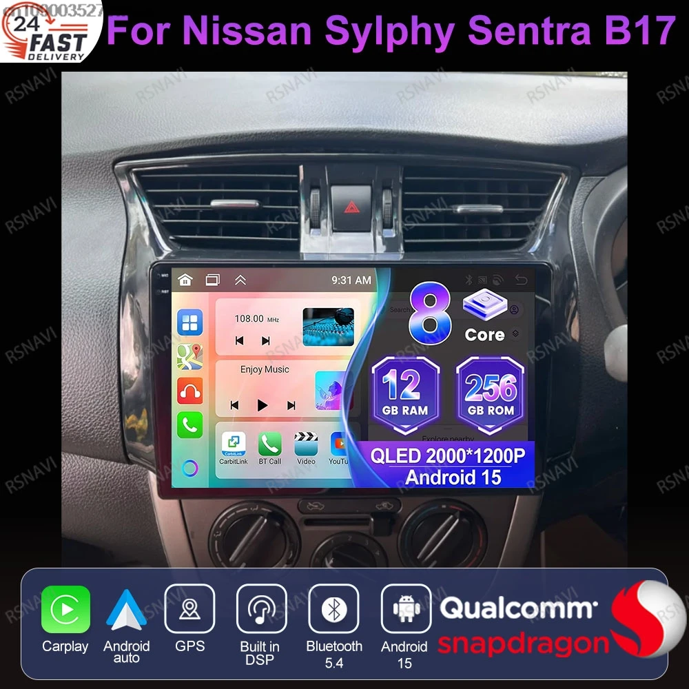 Android 15 For Nissan Sylphy Sentra B17 AUTO Wireless QLED WIFI+4G RDS 360 Camera BT DSP Autoradio Multimedia Systems Navigation