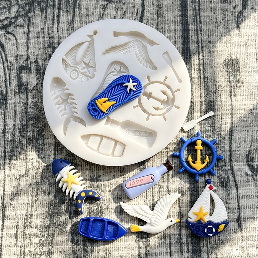 Anchor Seagull Rudder Life Buoy Ocean Silicone Baking Mold Sugarcraft Fondant Decorating Tools Chocolate Gumpaste Cupcake Mold