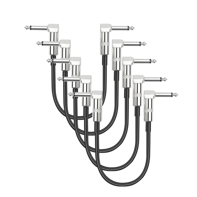Well Made-5 Packs Guitar Effect Pedal Flat Patch Cables 6 Inch Length With 1/4 Inch Right Angle Connectors Patch Cable Easy Inst