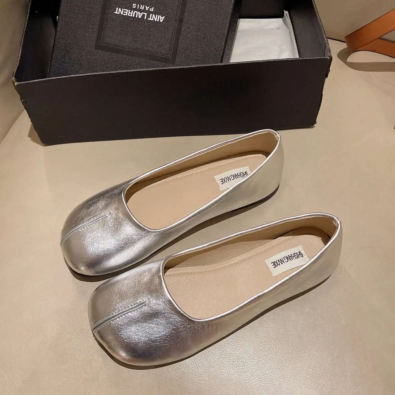 Tabis Shoes Black Ballets Flats Split Toe Shoes Women Mary Janes Plus Size 44 Dress Loafers Ballerina Zapato Mujer