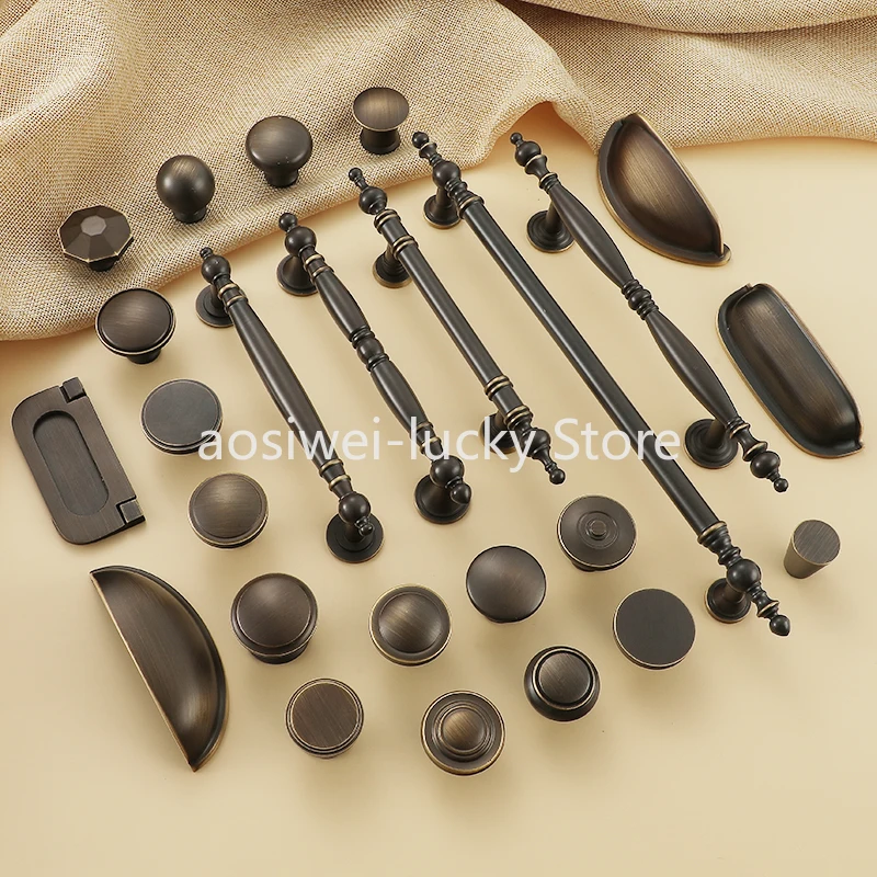 Tiradores de armario y armario de cobre antiguo amarillo americano Retro, tiradores de muebles de latón puro modernos de lujo ligero francés