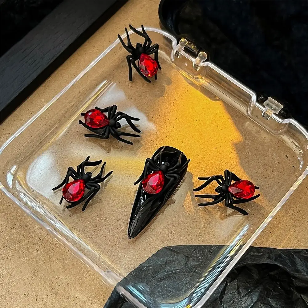 5 Pcs 3D 스파이더 네일 아트 라인 석 다채로운 럭셔리 합금 스파이더 장식 스파클 크리스탈 고딕 디자인 스파이더 네일 장식품