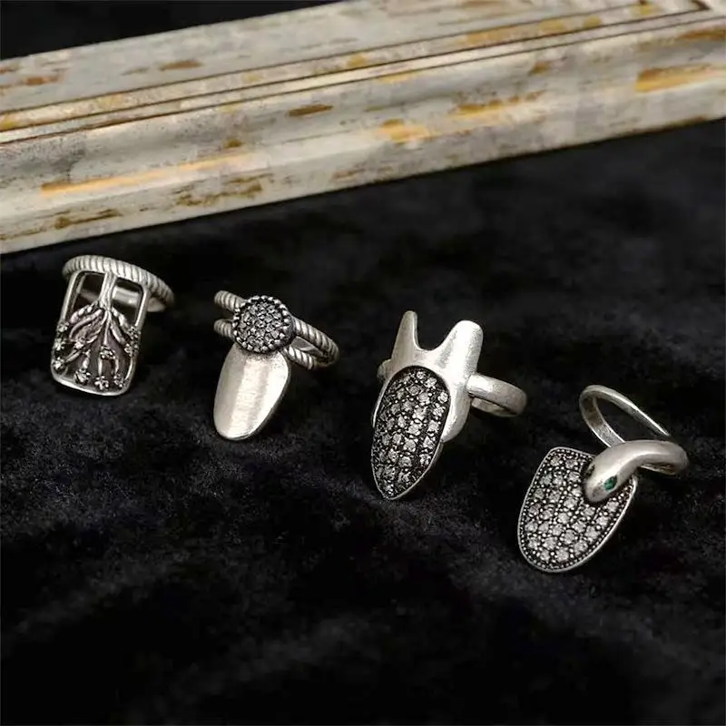 Bohemian Style Snake Nail Rings Women Vintage Tree Life Adjustable Opening Party Jewelry Accessory Art Decoration No Break
