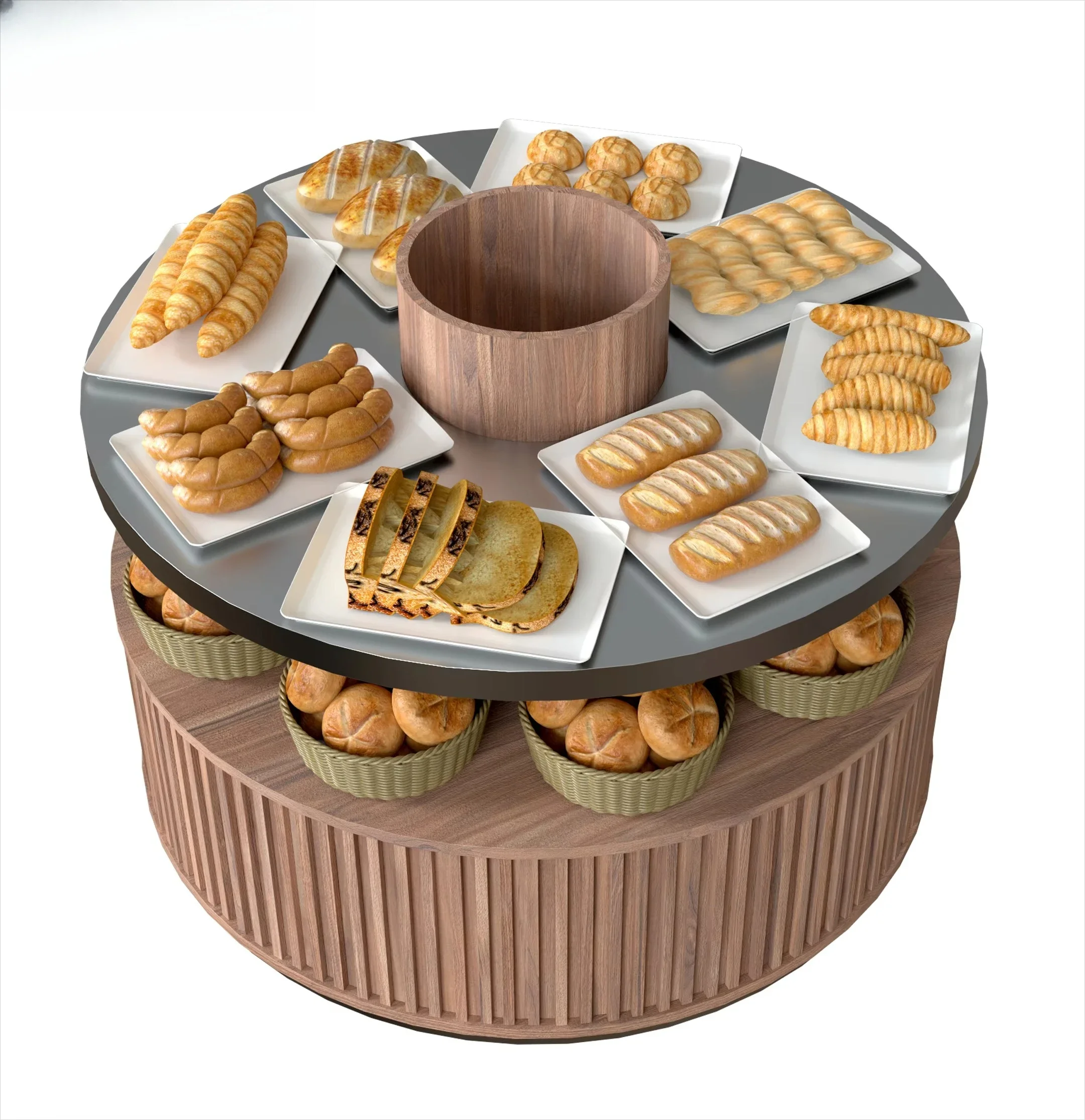 Modern Bakery Display Shelf with Botanical Design for Cake Shop Vegetables Fruits