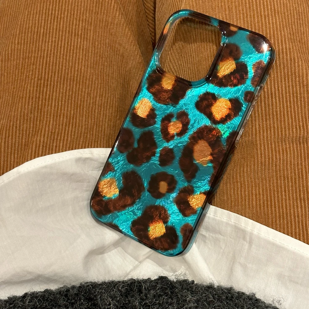 

Blue Laser Leopard Print Phone Case For iphone 16 Pro Max 14 15 13 Pro Max Bumper All Inclusive Protective Case fundas iphone 13
