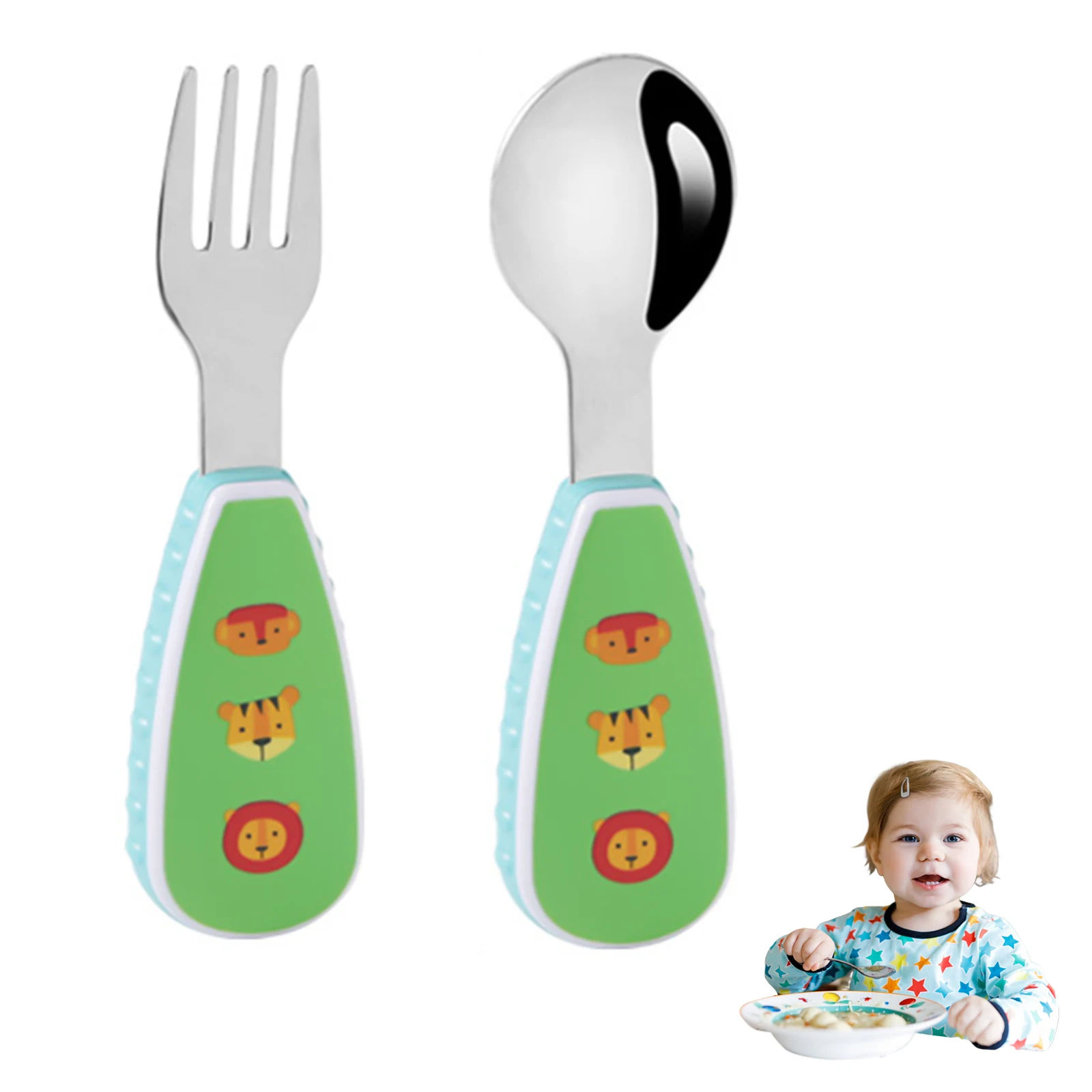 Cartoon Children's Spoon Fork Convenient to Hold Practical Self-Feeding Utensils Suitable for Birthday Holiday Present