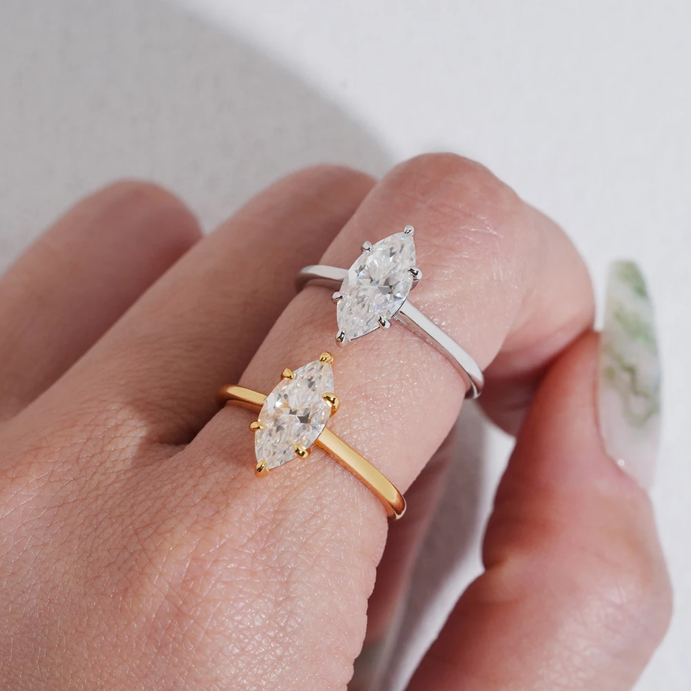 1/2CT Marquise cut Mosan stone ring 925 sterling silver women's wedding ring gift exquisite jewelry GRA certificate