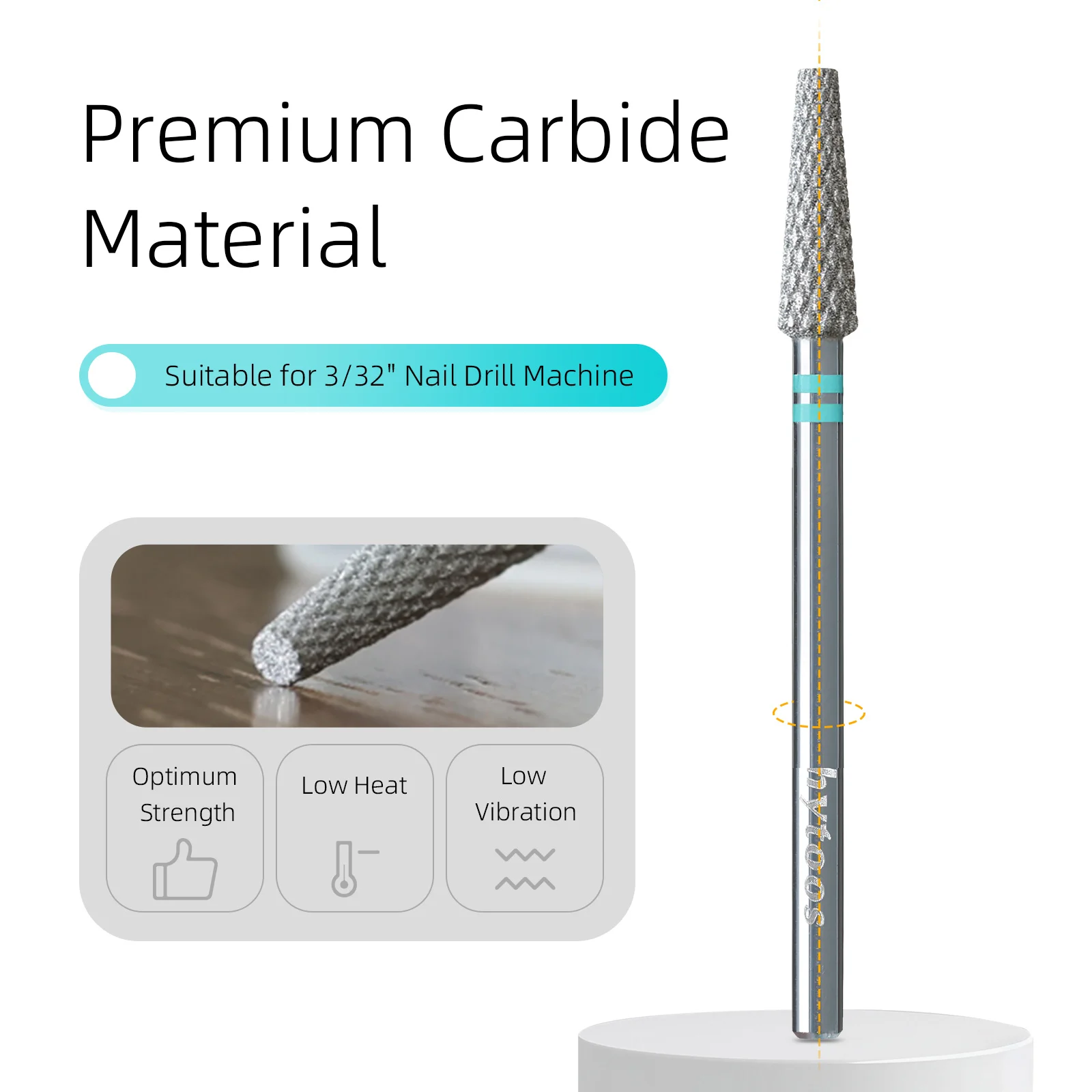 HYTOOS 4*13mm Long Tapered Diamond Cut Pro Nail Drill Bits Chrome Russian Cuticle Bit Electric Nail Drill Dead Skin Cleaner Tool