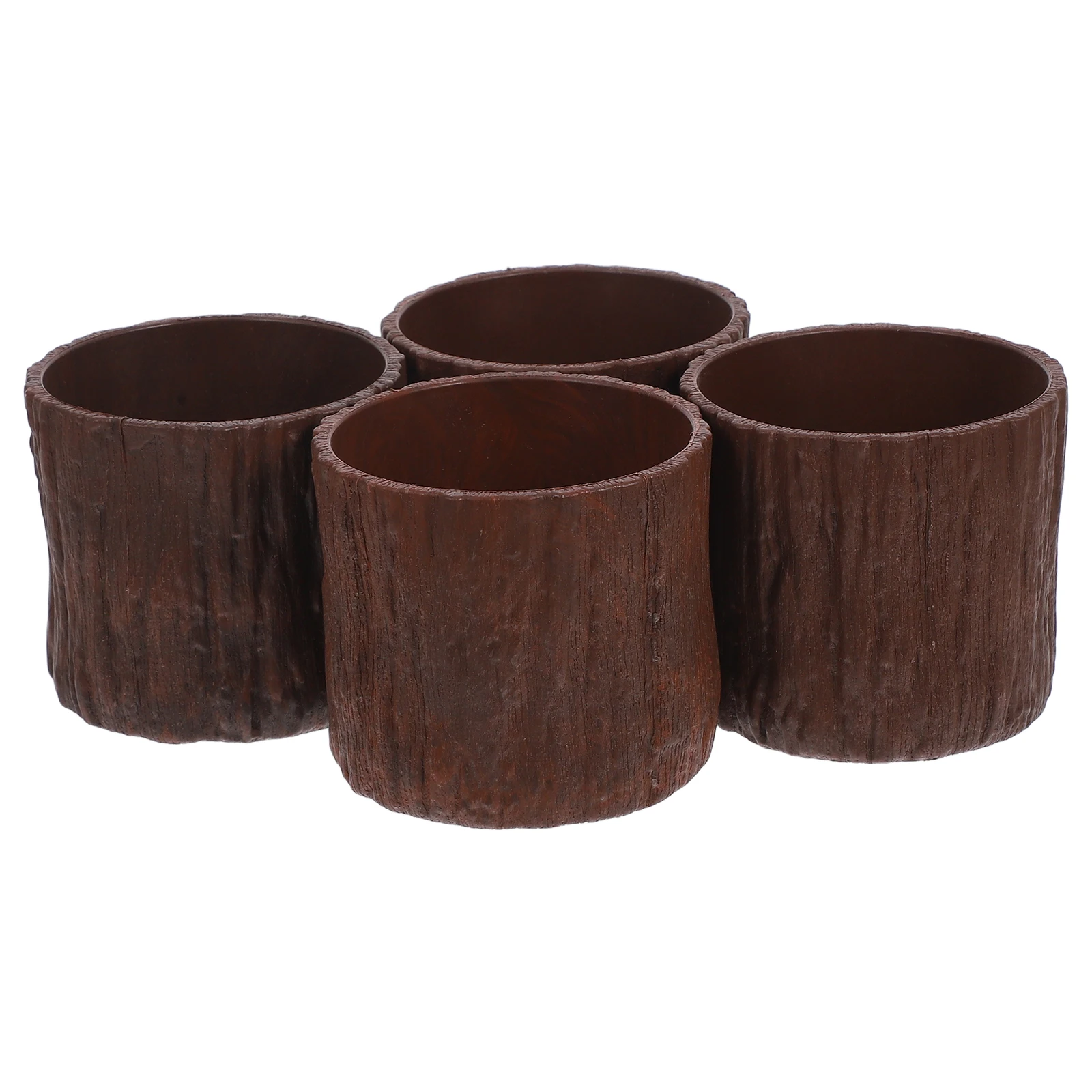 

4pcs 4 Mini Faux Wood Flower Pots Durable Compact Ideal Balcony Indoor Rustic Bark Planter Tree Stump Natural Wood Vase Plastic