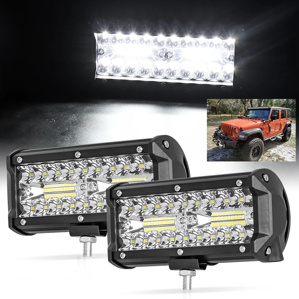 

7 Inch 120W LED Work Light Bar for Tractor Boat Off-Road Truck SUV ATV Spotlight Flood Combo 12V 24V LED Working Lights Fog Lamp