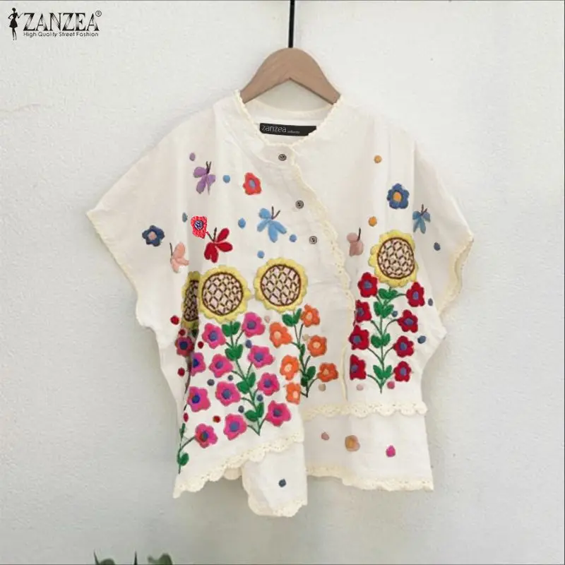 Damskie bluzki w kwiatowe wzory z koronkowym wykończeniem, asymetrycznym dołem i patchworkiem, codzienne bluzki damskie, kolekcja wiosna-lato 2026, odzież damska, rozmiary S-3XL