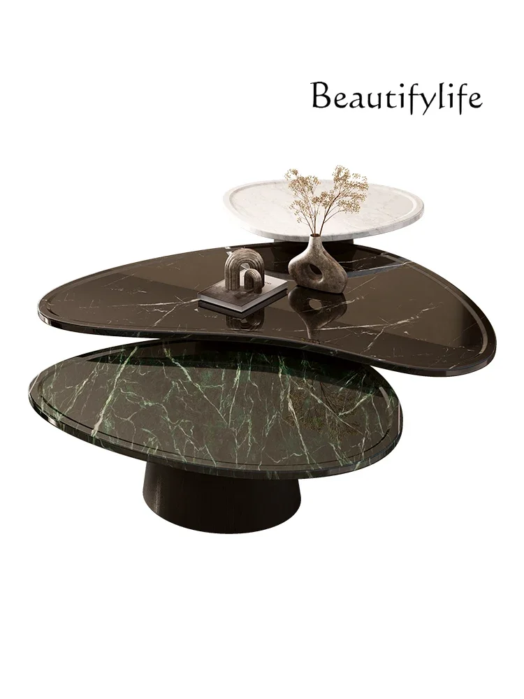 طاولة قهوة جديدة فاخرة من الحجر الطبيعي - طاولة شاي رخامية بتصميم إيطالي، شكل فني حر لغرفة المعيشة الحديثة" #4