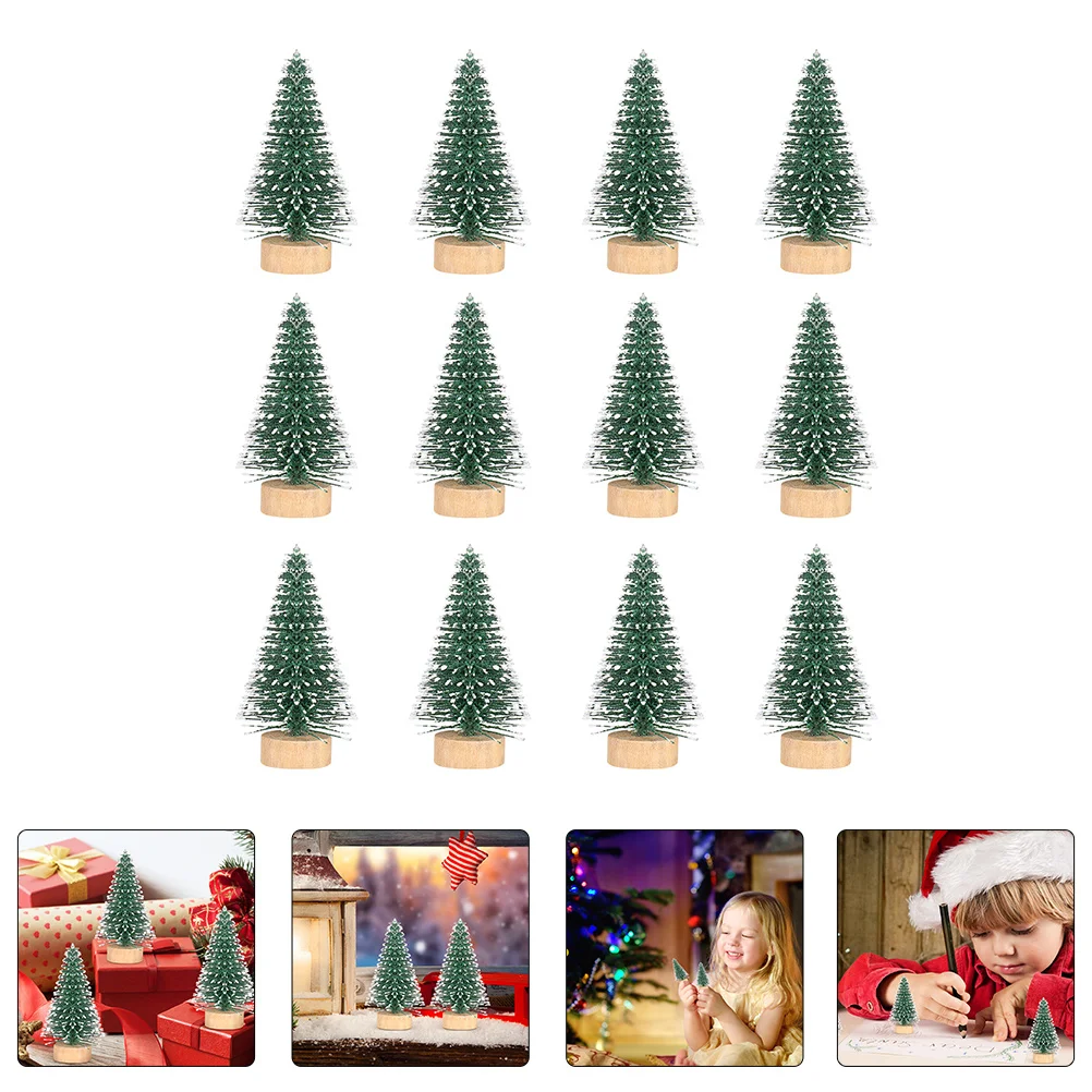 

12Pcs Miniature Christmas Tree Decor Desktop Fake Cedar Tree for Table Craft Showcase Window Living Room Kitchen Decoration