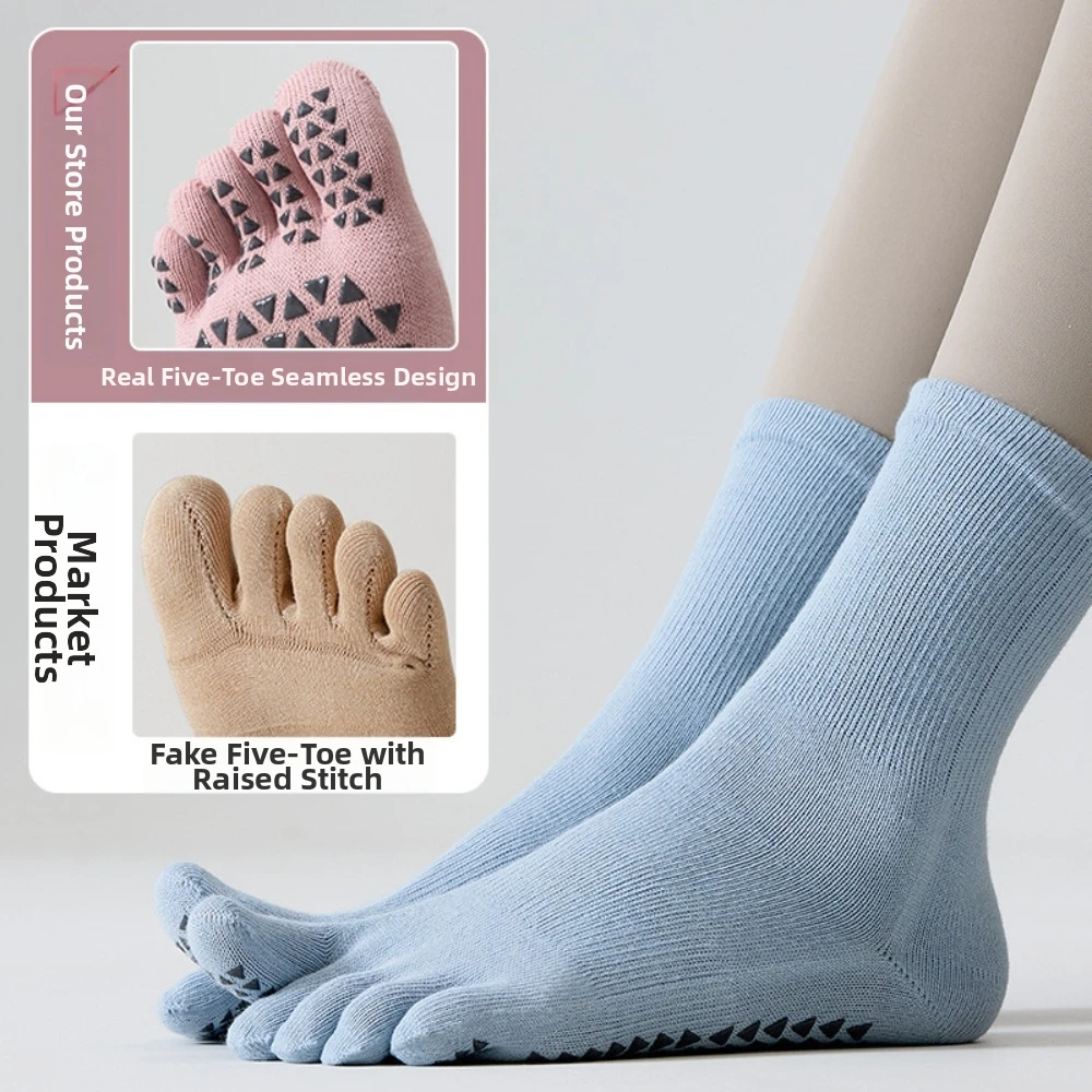 Five Fingers Sports Toe Socks Separate Fingers Silicone Anti-slip Women Yoga Socks Elasticity Breathable Sport Pilates Socks